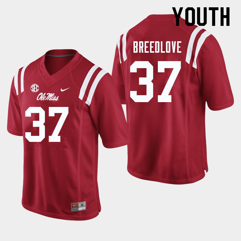 Kyndrich Breedlove Ole Miss Rebels NCAA Youth Red #37 Stitched Limited College Football Jersey DSE3358WV